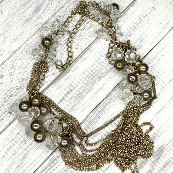 Multi Strand Necklace Layered Chain Beaded Accents Adjustable Length - Picture 2 of 2